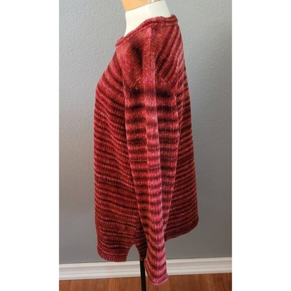 Denim & Co. Sweater Womens Size Large Red Long Sleeve Ombre Stripped Long Sleeve - Picture 4 of 10